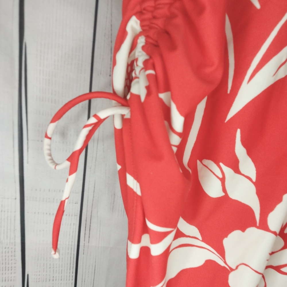 Kona Sol Cinched Sides One Piece Modest Tropical Floral Print Swimsuit - Picture 8 of 9